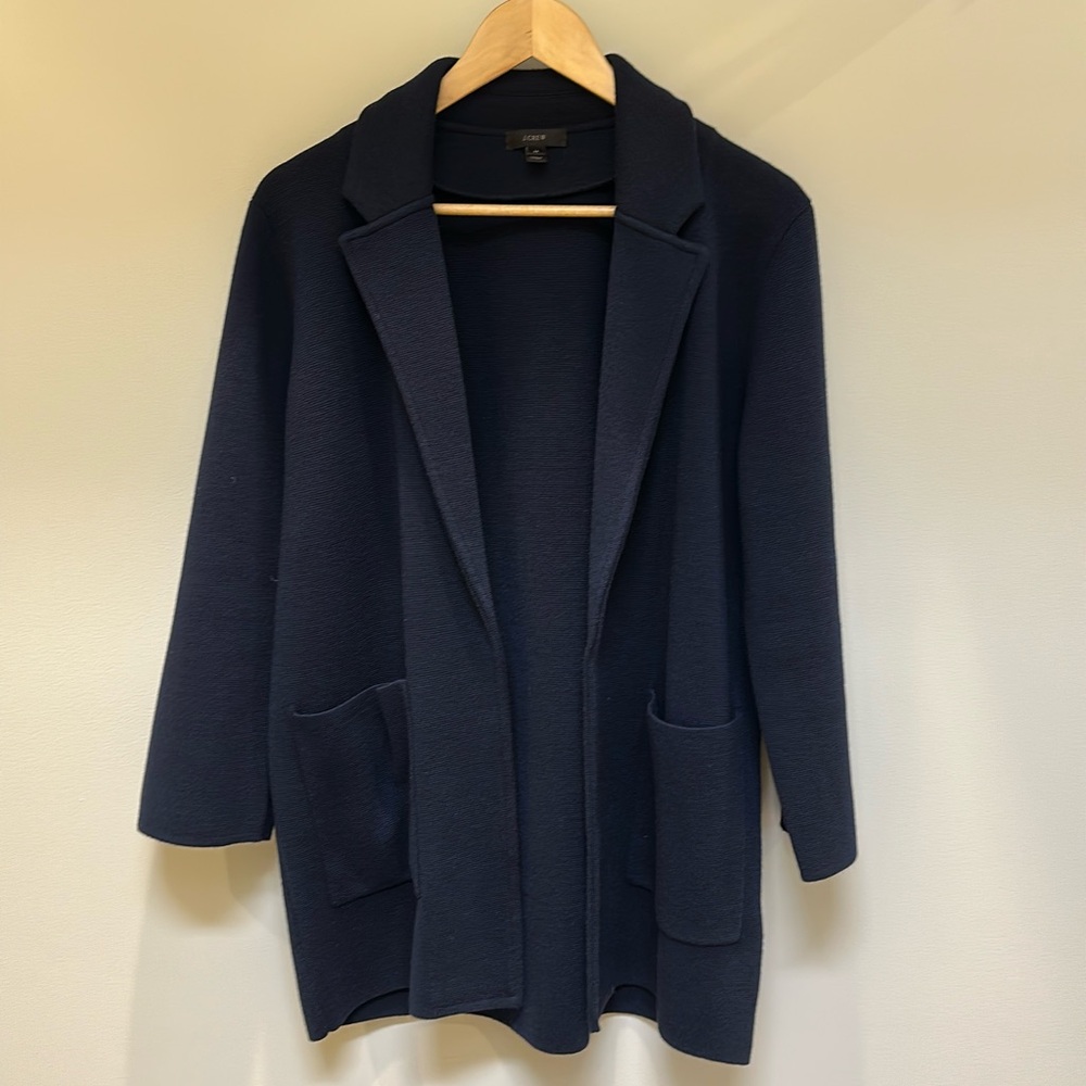 J. Crew Navy Open Front Knit Blazer M